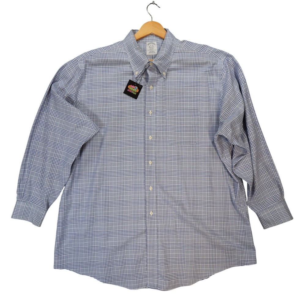 Brooks Brothers Button Down Shirt Mens 18-34 Blue Excellent Non-Iron Regent